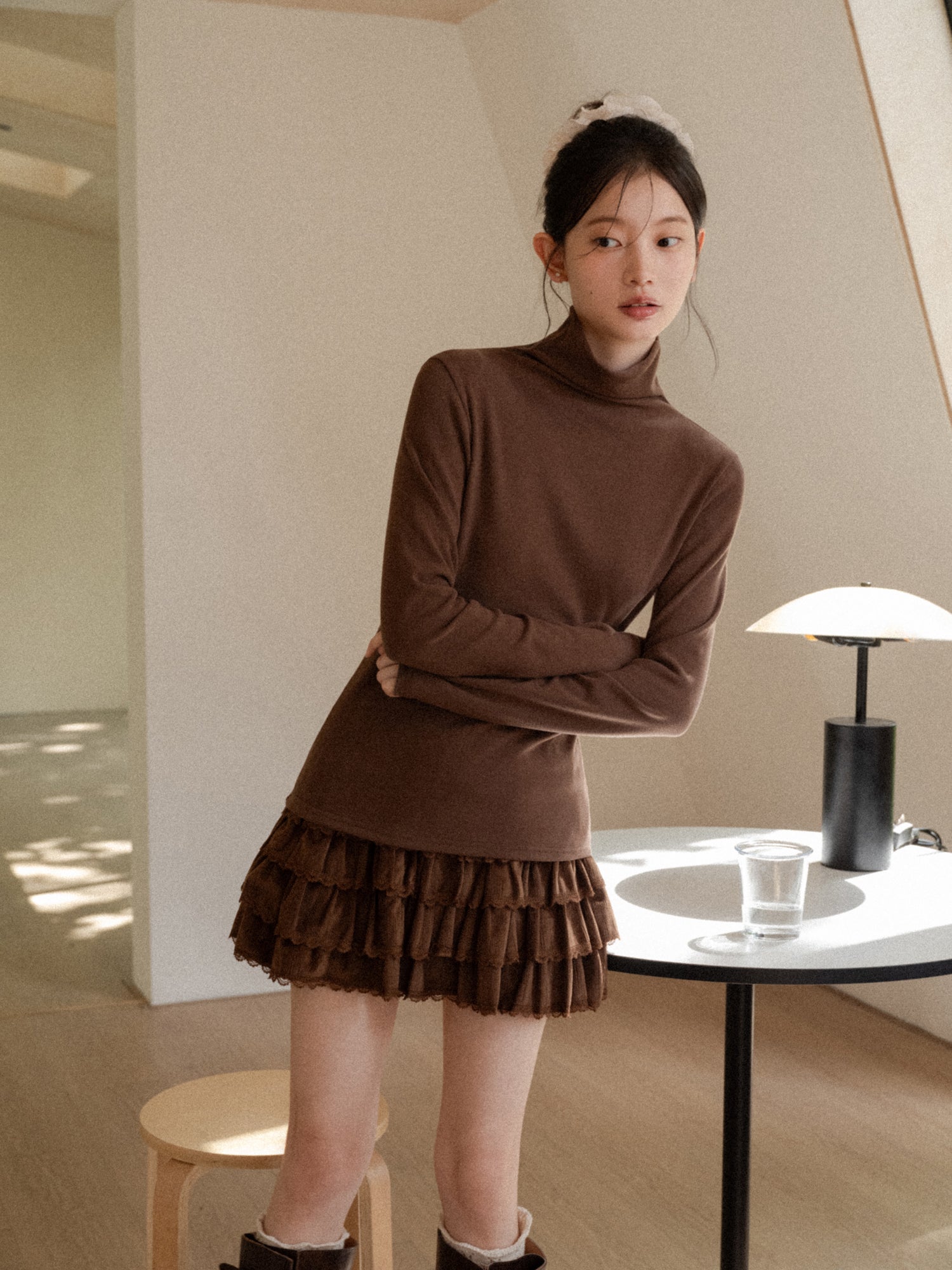 CANTONSTORY Guangzhou Story women's winter retro solid color high-neck long-sleeved T-shirt, new style, loose and warm