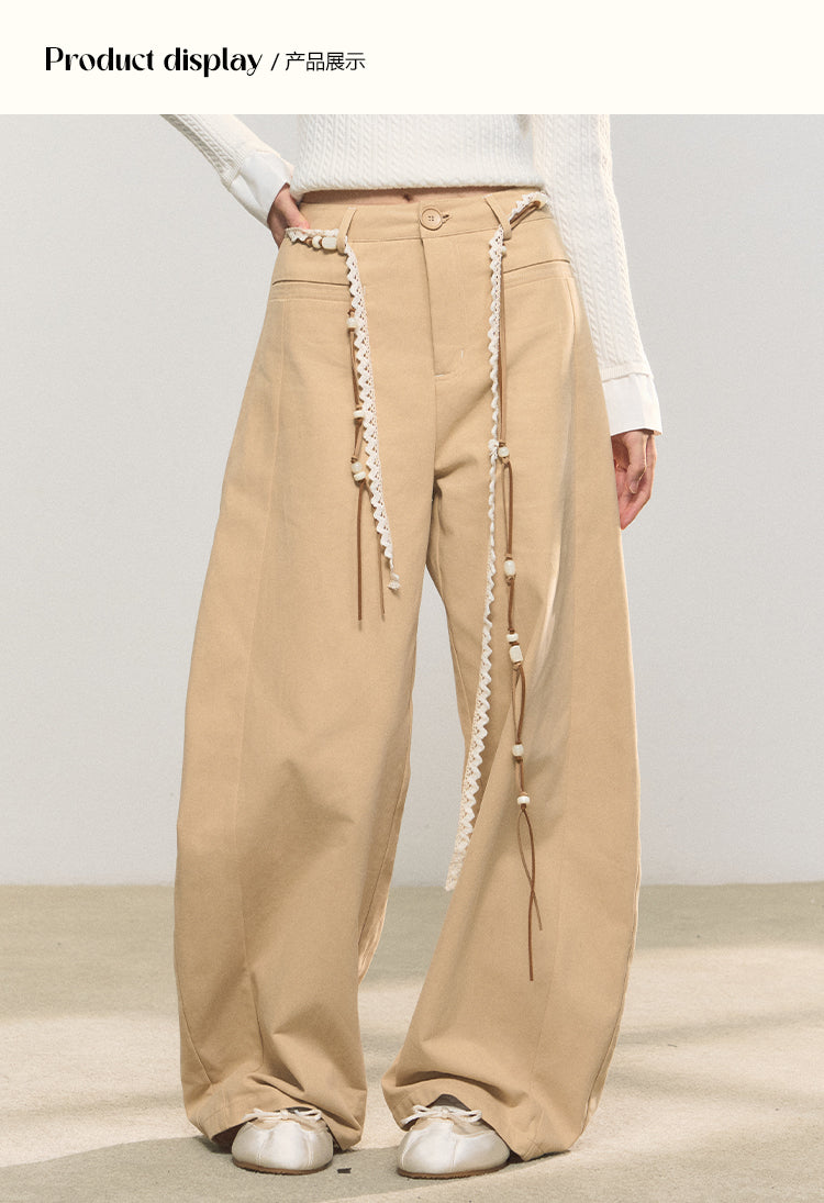 UMOUMO Retro style heart embroidered wide leg pants, cute and cool wide leg casual pants with one strap pocket.
