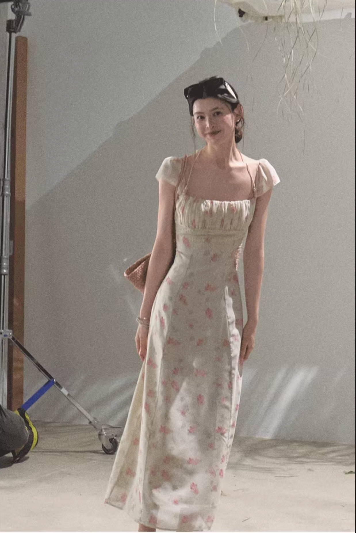 OAKMOO beaded halter-neck dress, fitted waist, unique floral print "My Own Moon"