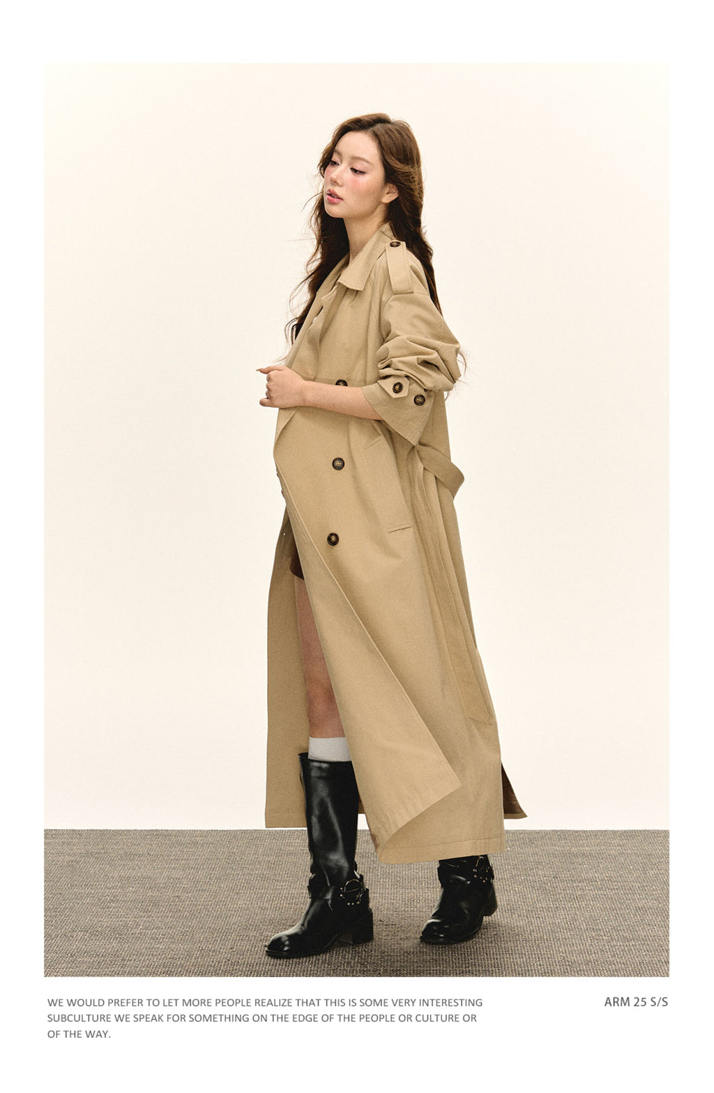 Ariseism Women's Autumn Vintage Khaki Double-breasted Turn-down Lapel Windbreaker Jacket