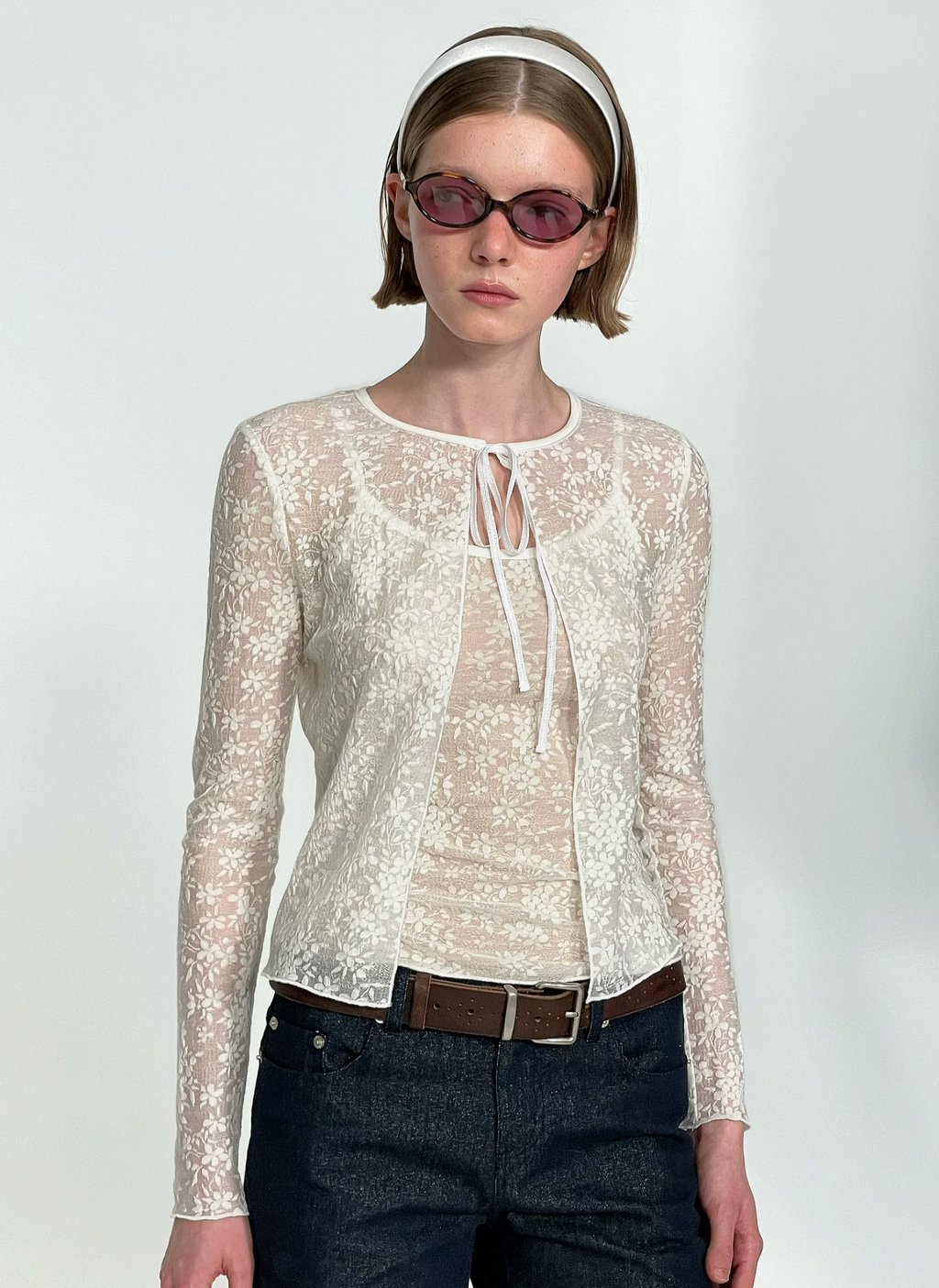 PUKI PUKI suit made of high-quality Tencel Jacquard material, tight retro style, slightly see-through, conceals the bust