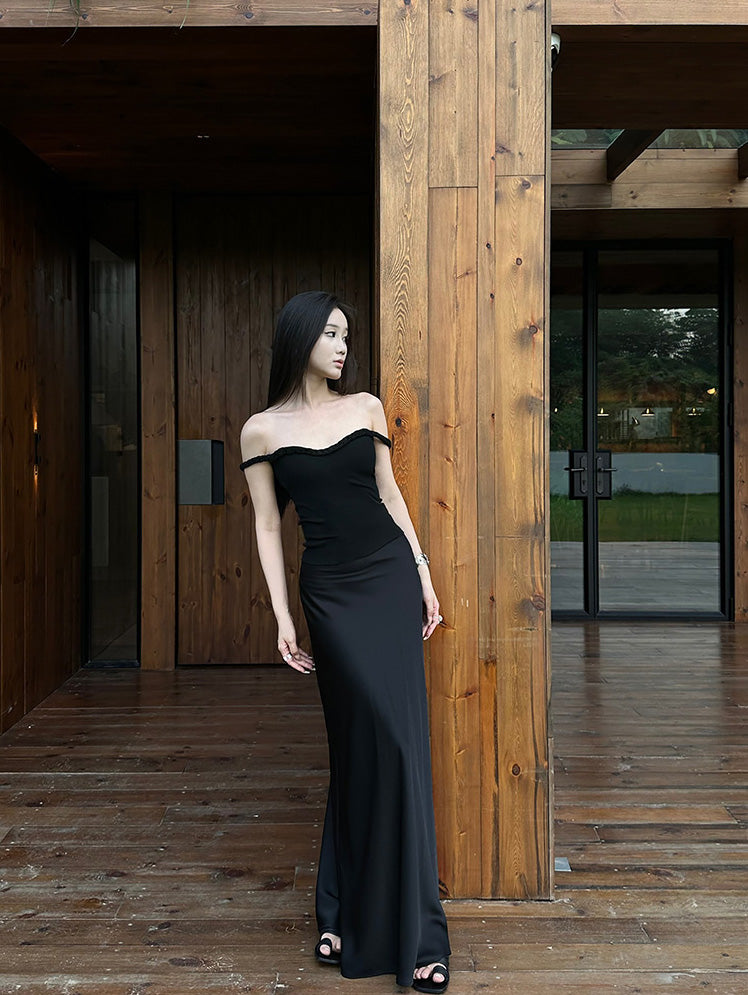 5werkwen high-waisted, versatile, figure-hugging, sexy long satin acetate dress.