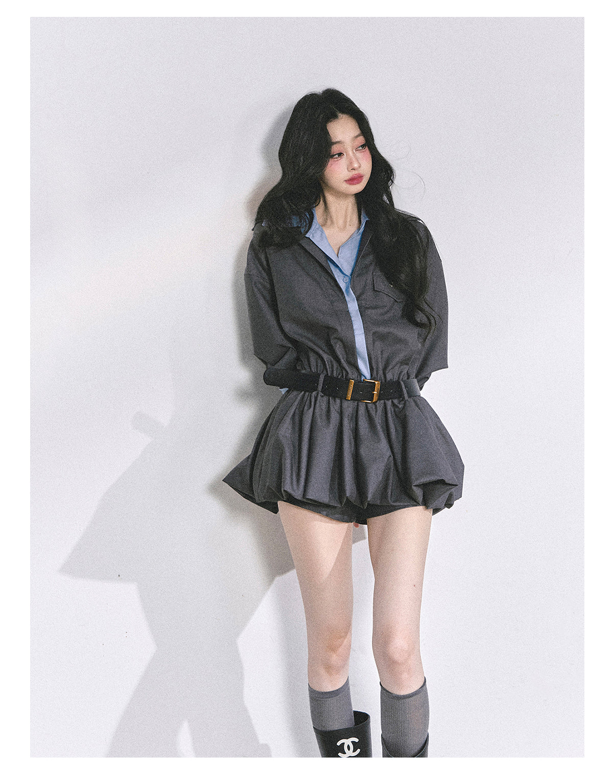 SHAOYEYAN Hepburn style shirt dress with shorts for women autumn waist hugging short skirt bright student style