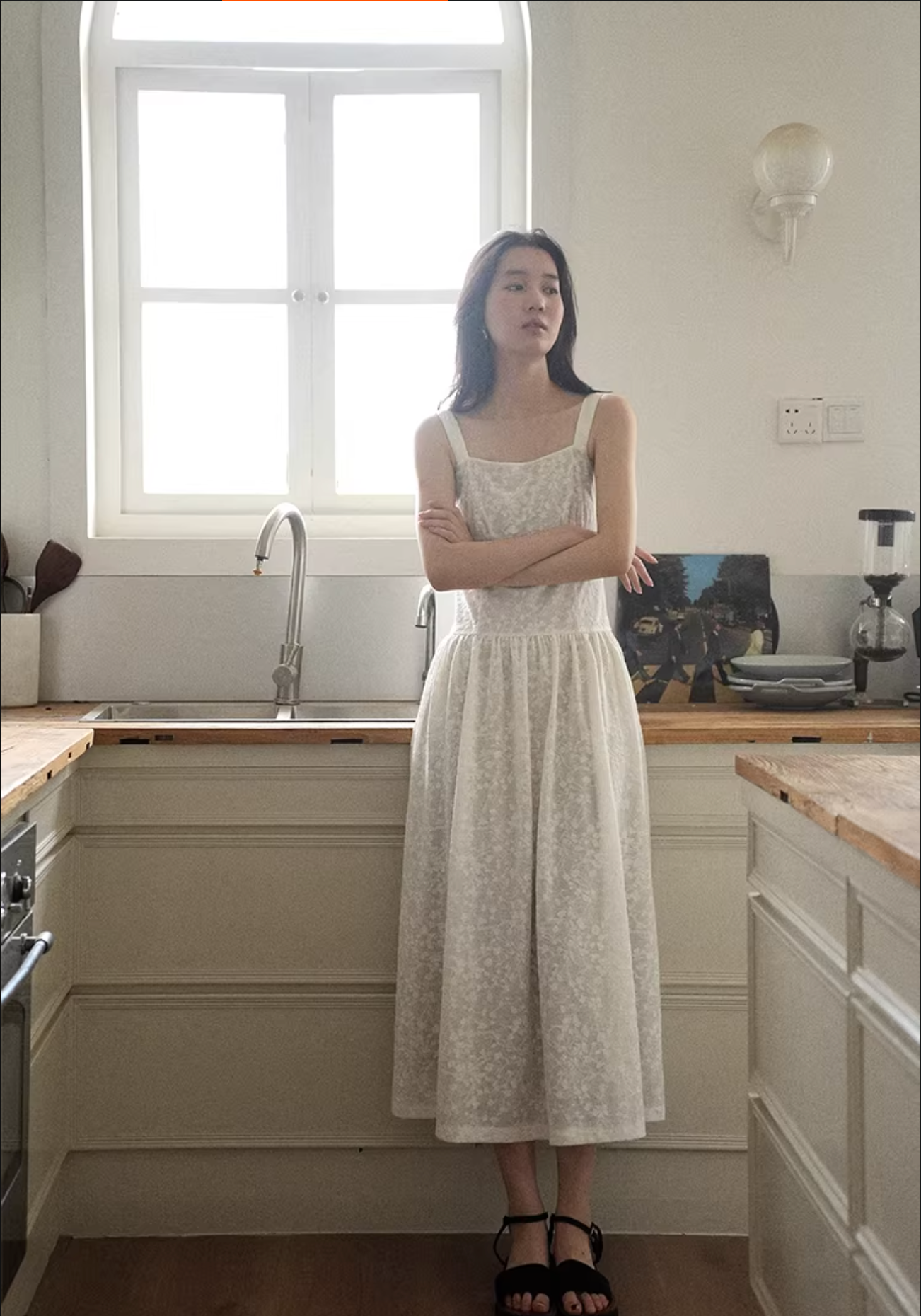 LALAGOW French Jacquard lace long dress with slim shape and thin straps for women, elegant summer long dress