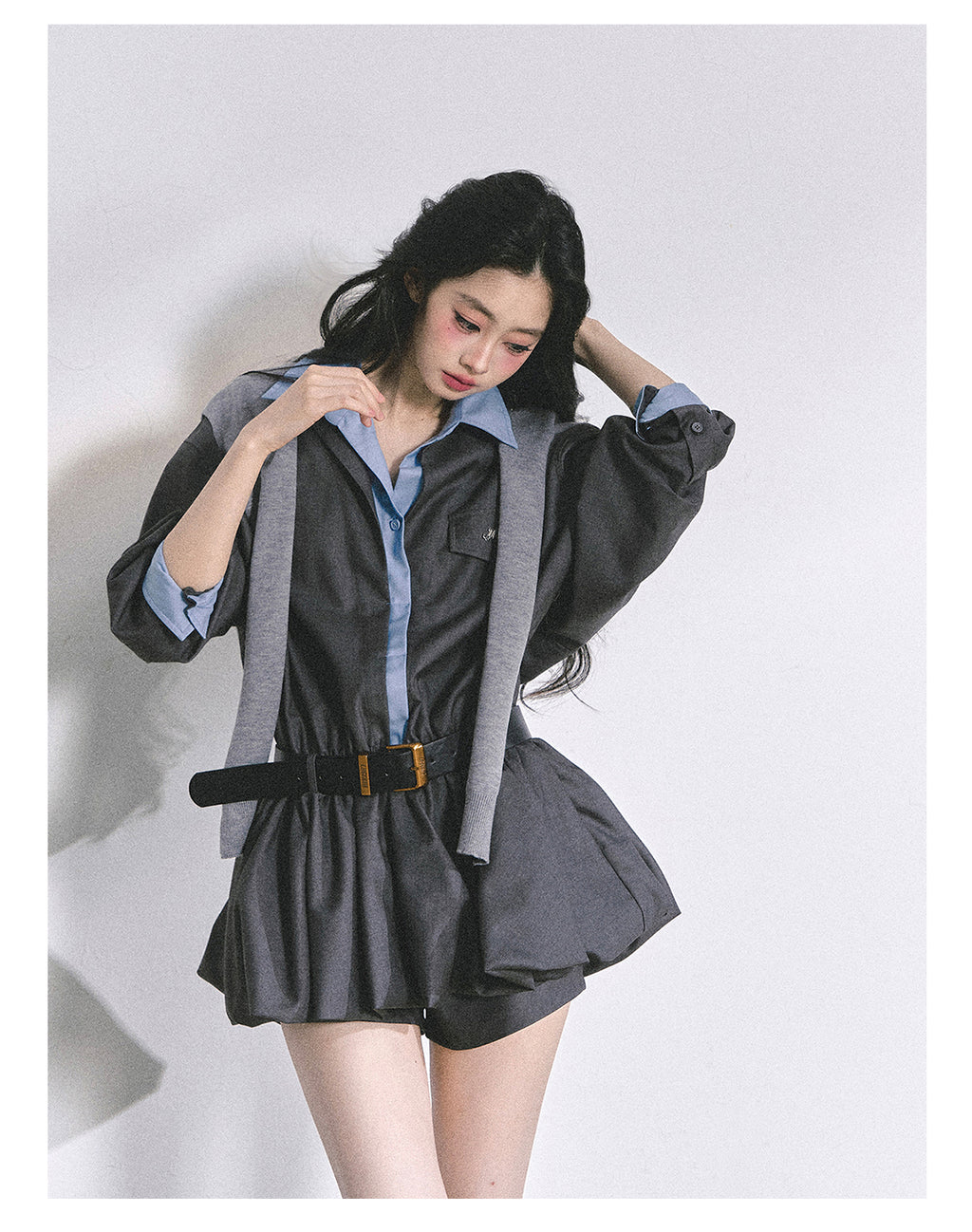 SHAOYEYAN Hepburn style shirt dress with shorts for women autumn waist hugging short skirt bright student style