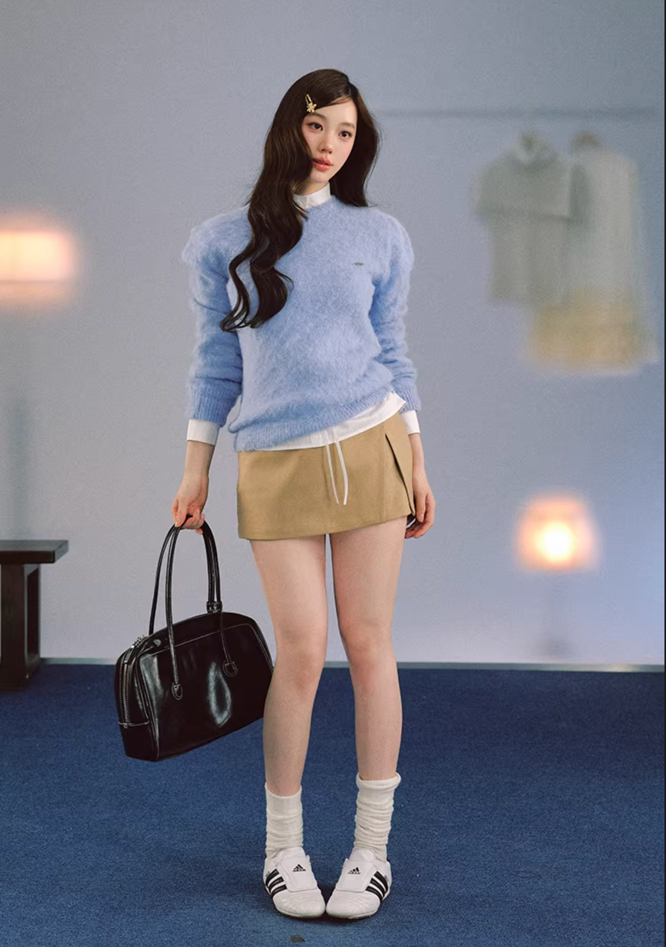 LaluneDuCiel Loose, lightweight round neck sweater with puffy sleeves, Night Dew and Dawn motifs