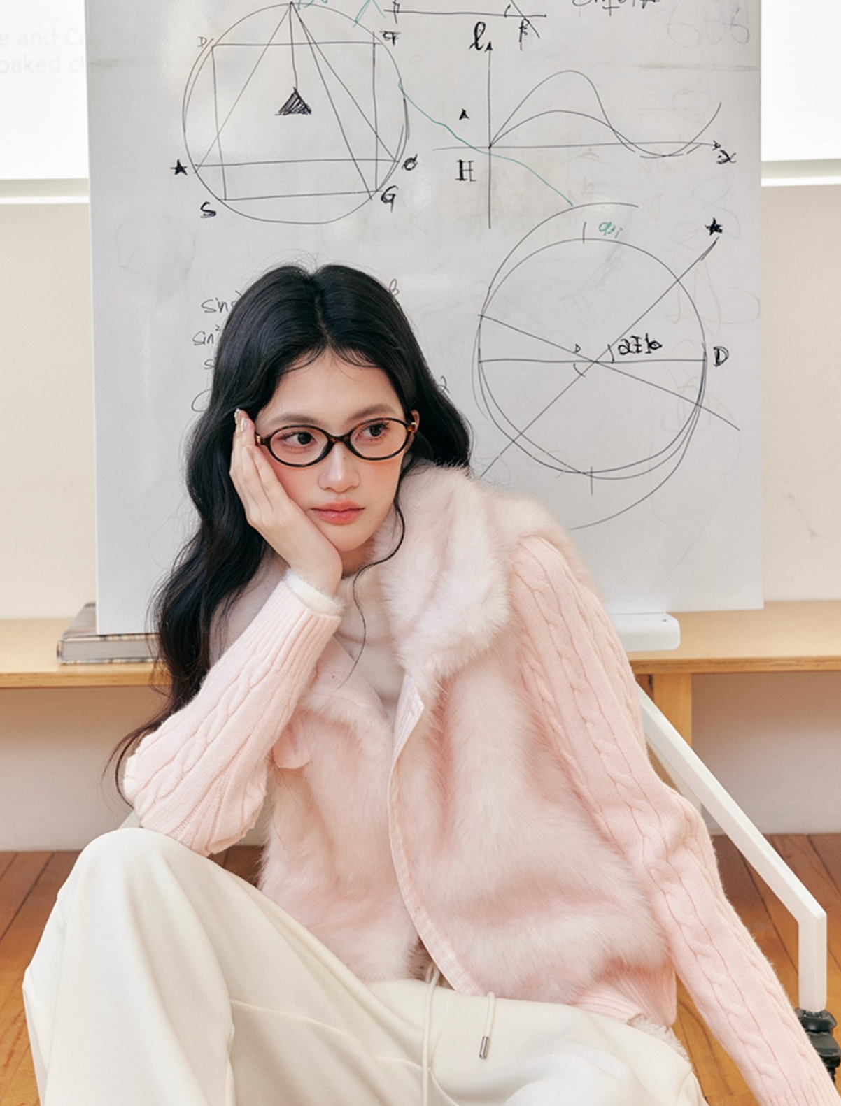 UMOUMO Korean style umoumo patchwork knitted faux mink cotton short coat slimming original design