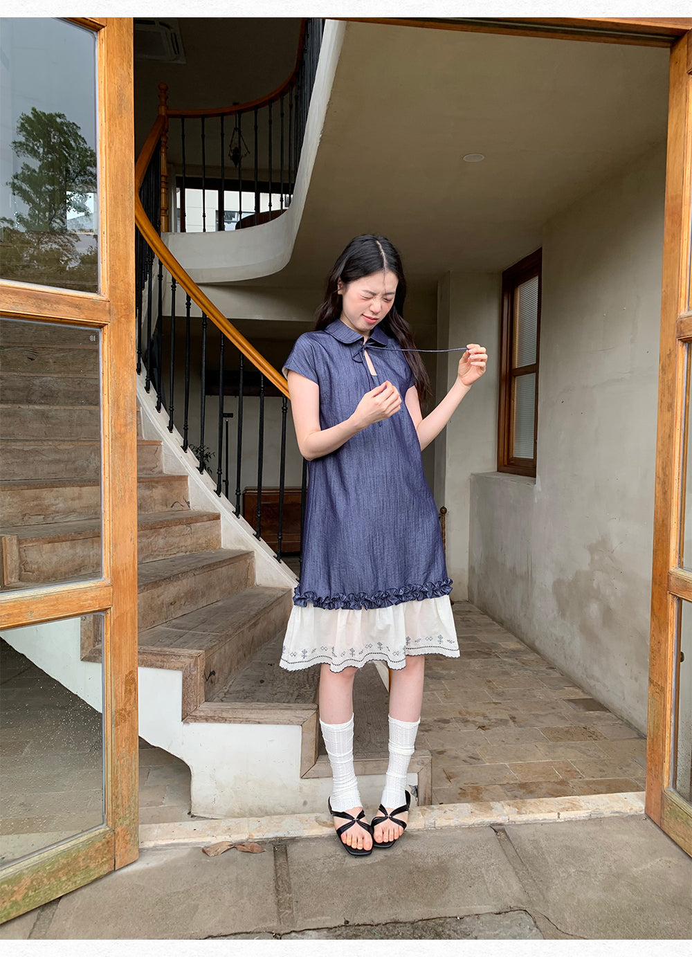 DORYDORY New Chinese style women's embroidered patchwork dress, super beautiful and unique design, blue dress.