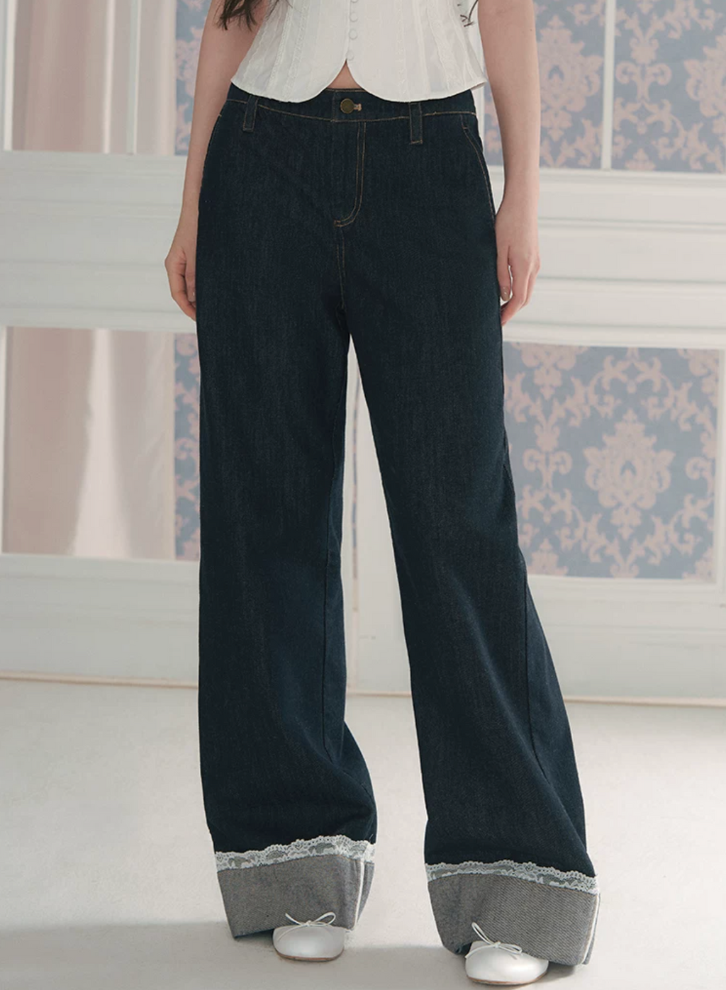 LaluneDuCiel The balance between sweet and cool, soft and skin-friendly material, mid-waist jeans style