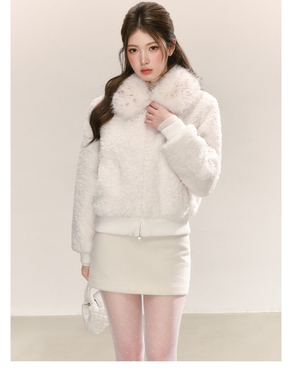 QDQD Cute Korean style short fur collar coat, thick and warm for fall and winter, super cute velvet coat