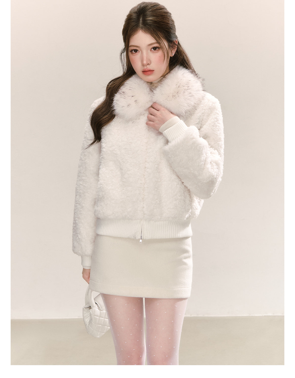 QDQD Cute Korean style short fur collar coat, thick and warm for fall and winter, super cute velvet coat