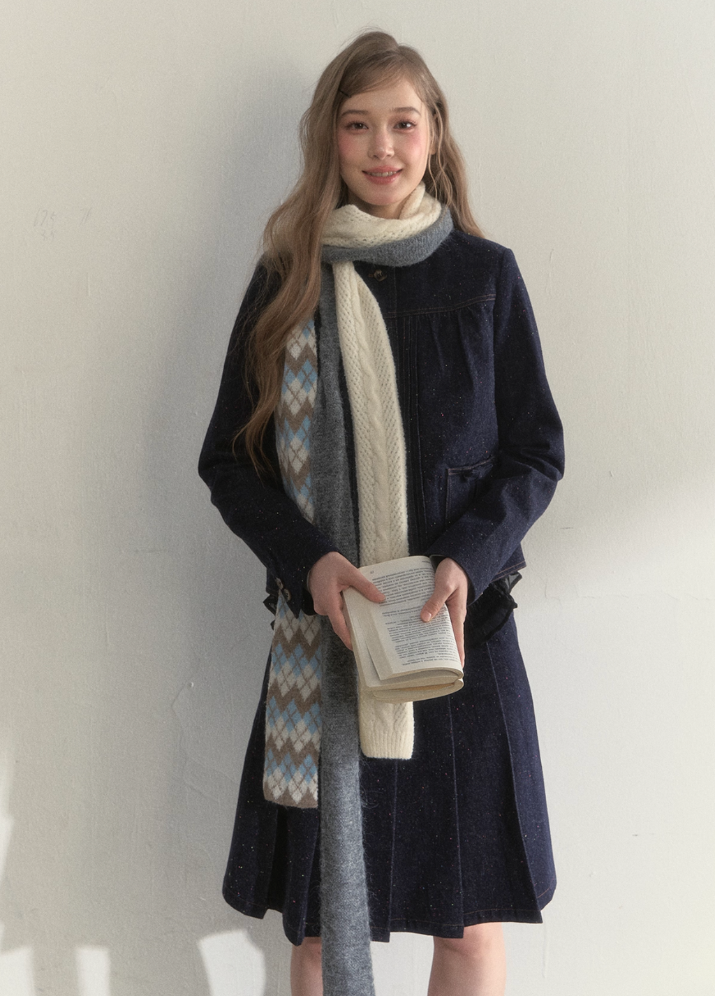 SUNSETPARK trendy retro knitted long scarf with autumn/winter ribbons.