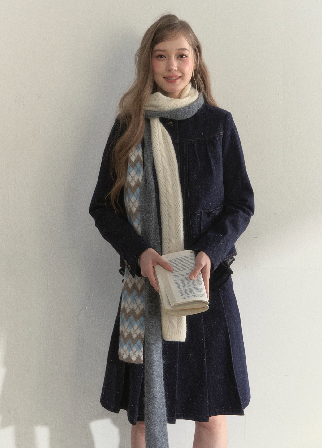 SUNSETPARK trendy retro knitted long scarf with autumn/winter ribbons.