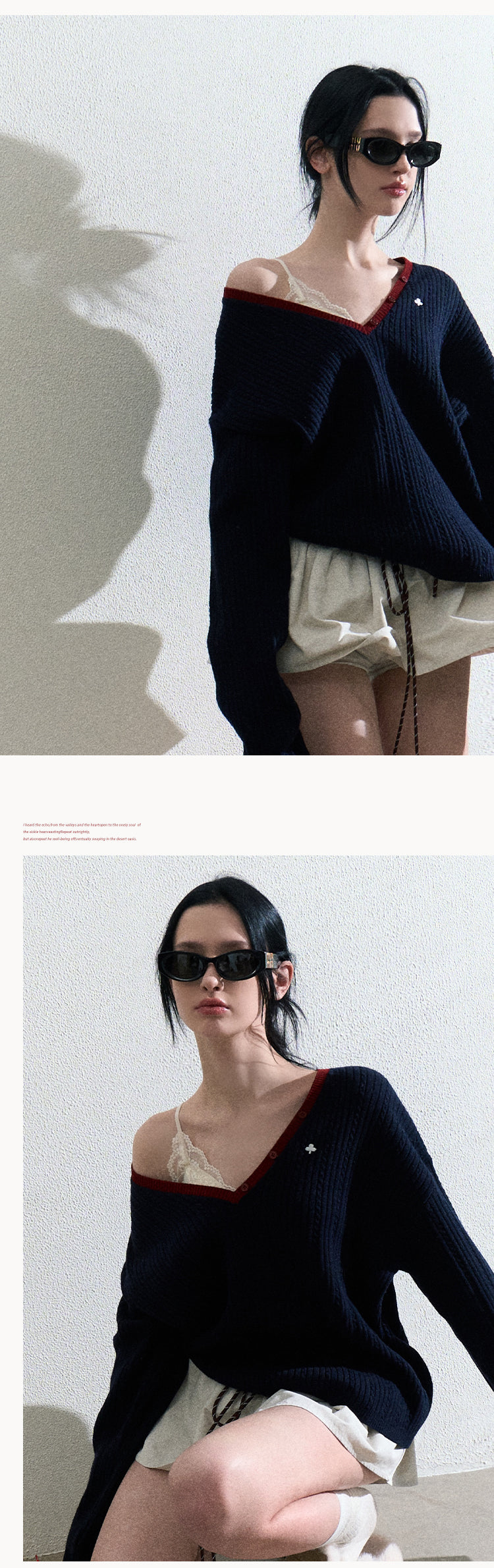 OAKMOO "The River Crossed Me" - Fashionable V-neck knit sweater, perfect for everyday wear and work.