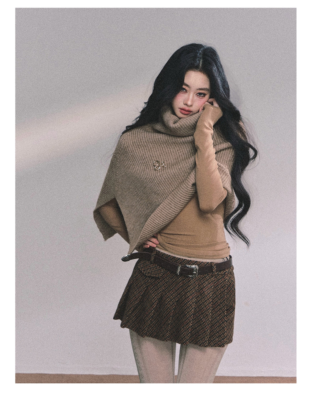 SHAOYEYAN Women's "Late Autumn Sycamore" French Knitted High Neck Sweater, Autumn Gray Coat