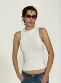 PUKI Sleeveless sweater with high collar, rolled hem, thick cotton material, retro design, tight fit,