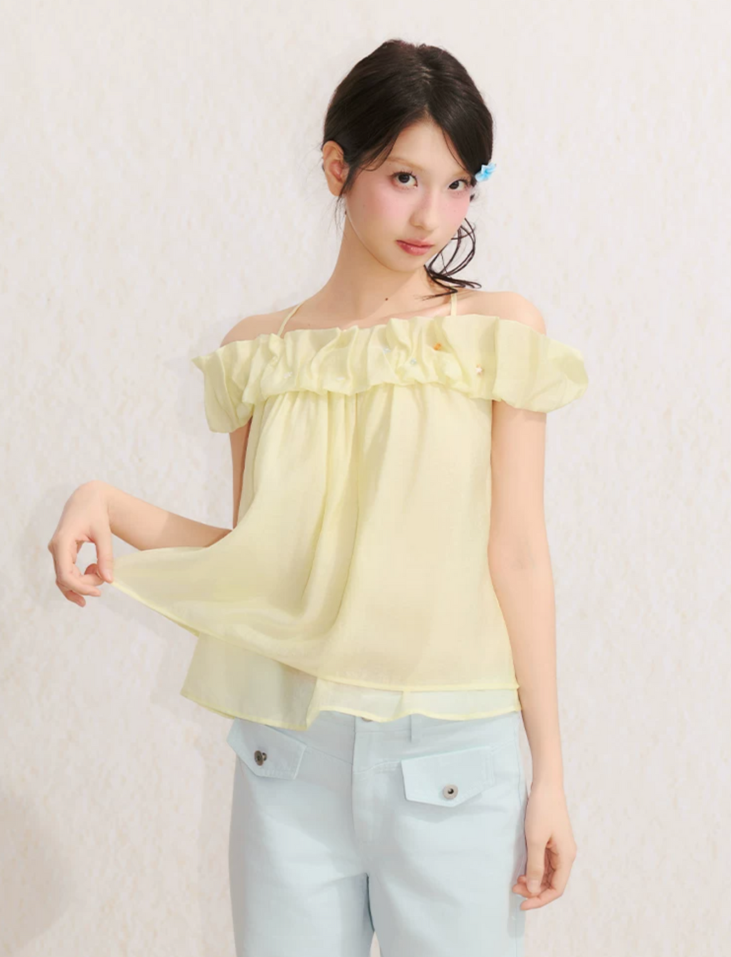 UMOUMO umoumo "Sea Salt Holiday" two-piece summer camisole with detachable short-sleeved pleated collar