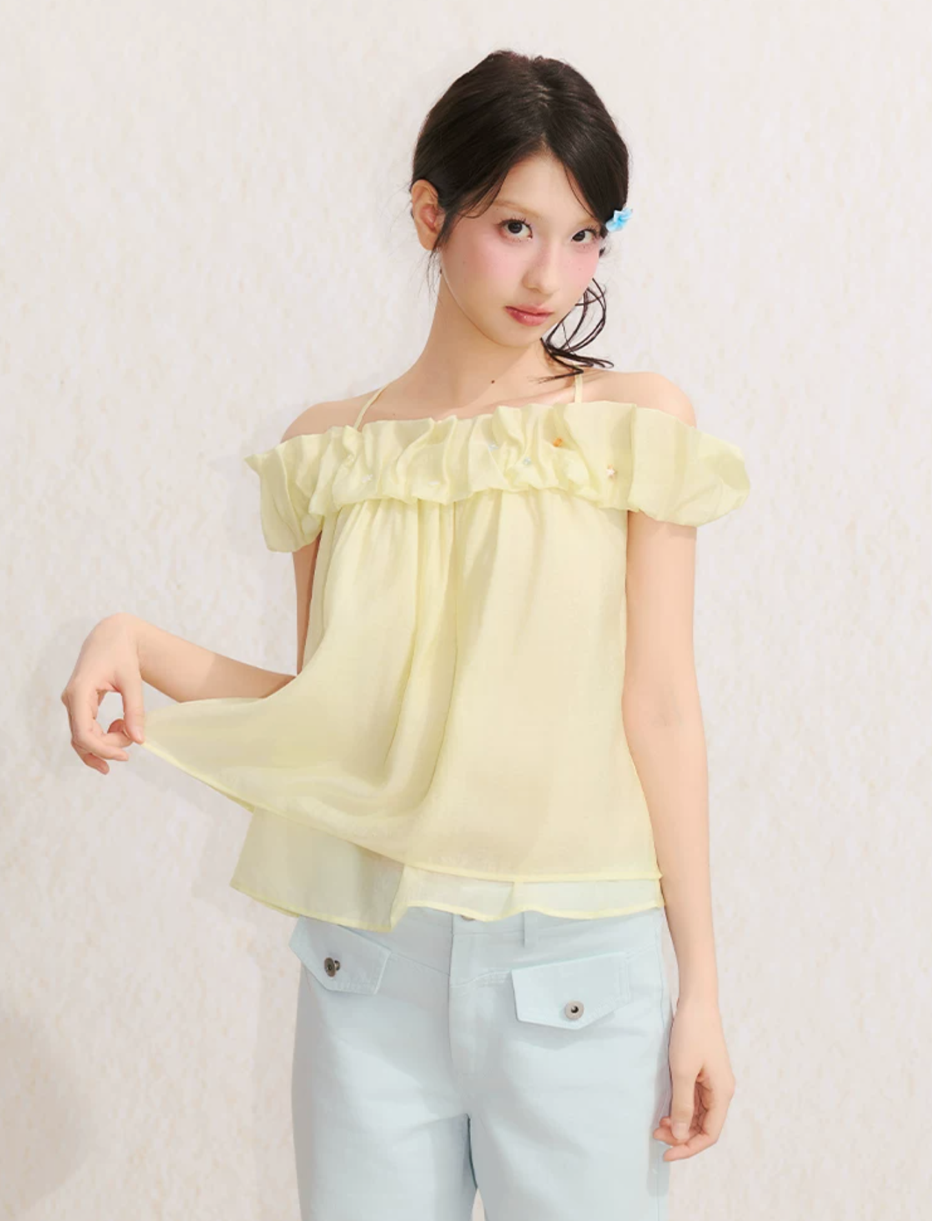 UMOUMO umoumo "Sea Salt Holiday" two-piece summer camisole with detachable short-sleeved pleated collar