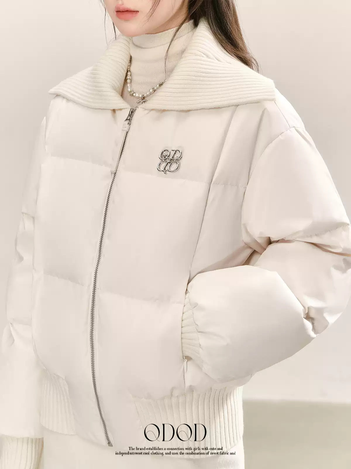QDQD Korean style design, lapel, white short down jacket, winter style, 90% white down, thick and warm women's coat.