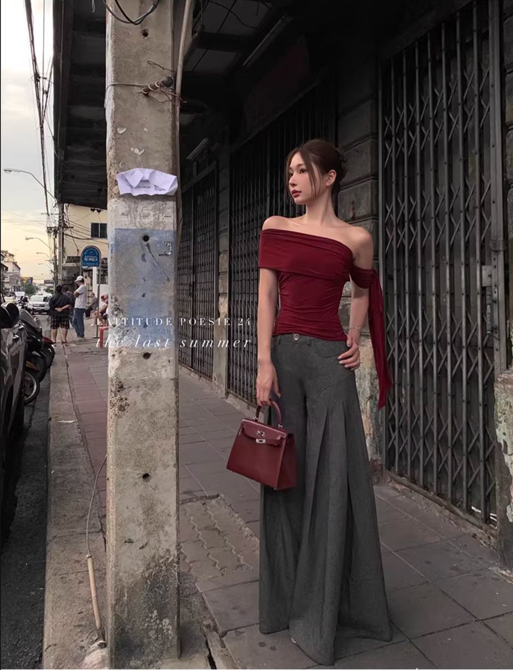 LATTITUDE Layered off-the-shoulder short-sleeve knit t-shirt in acetate with ribbon detail