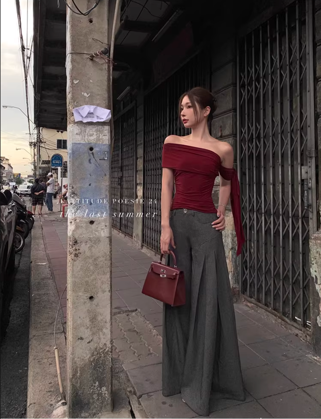 LATTITUDE Layered off-the-shoulder short-sleeve knit t-shirt in acetate with ribbon detail