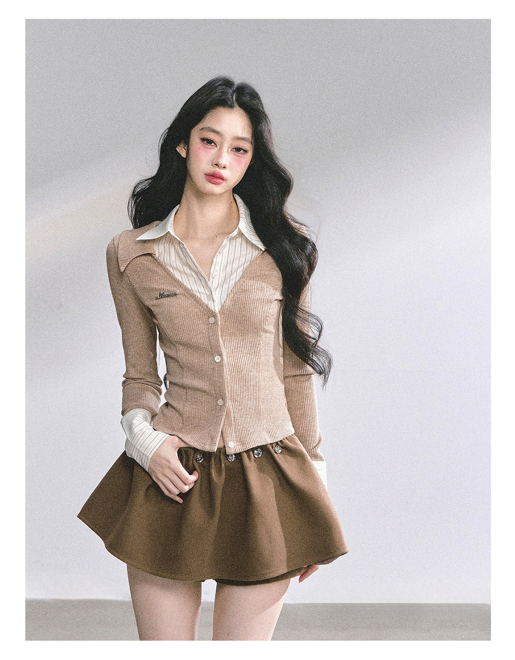 SHAOYEYAN Aomalm "Oak Poetry" Autumn Knitted Polo Shirt % Women's American Style Long Sleeve Striped Two-piece Fake Two-Piece T-shirt