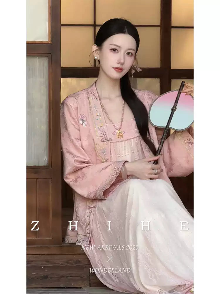 Hibiscus flower drunk jade jacket Jacquard embroidered linggong style New floral bed + fringed lace skirt