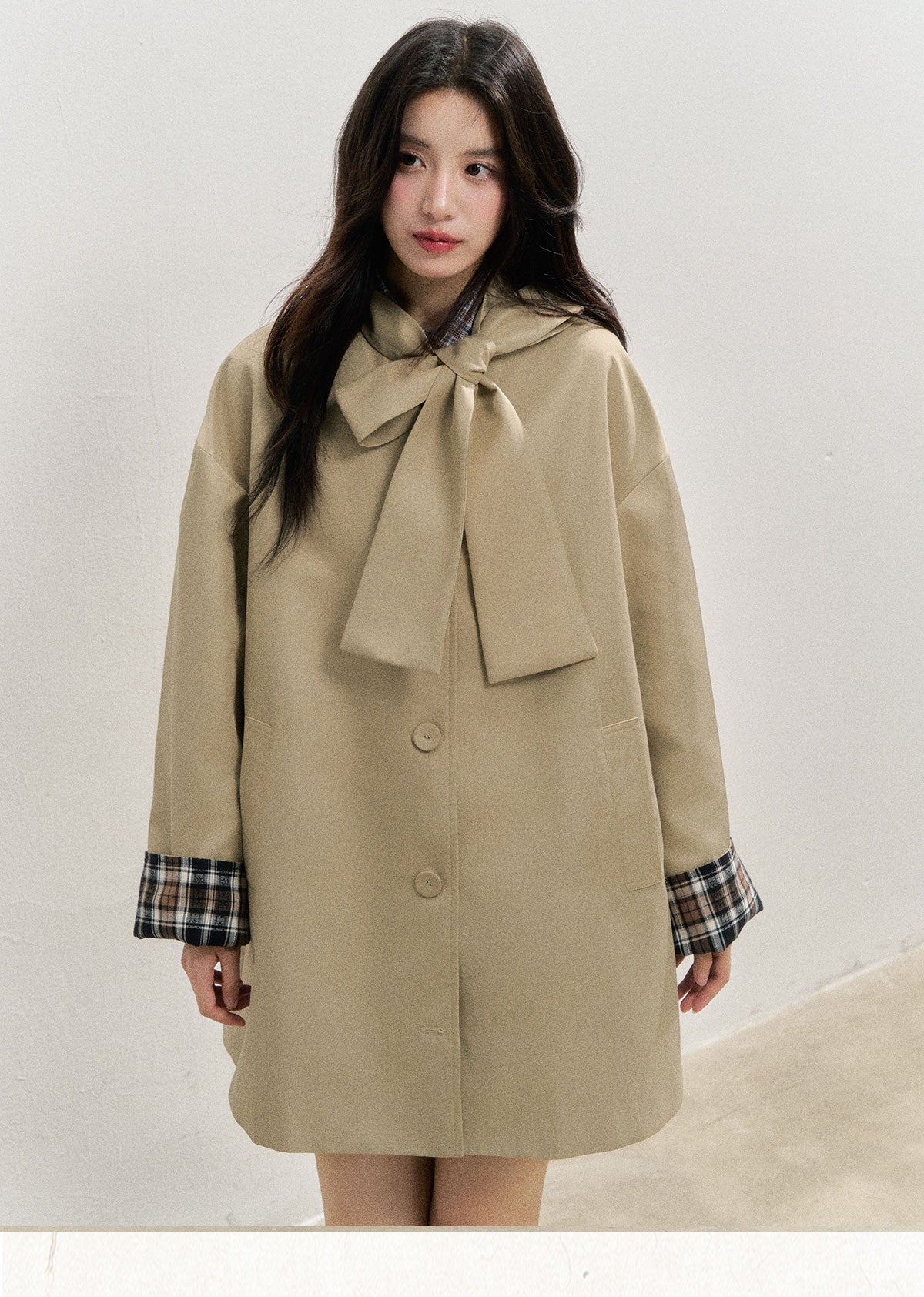 SUNSETPARK "Autumn Overture" Classic Khaki Check Trench Coat