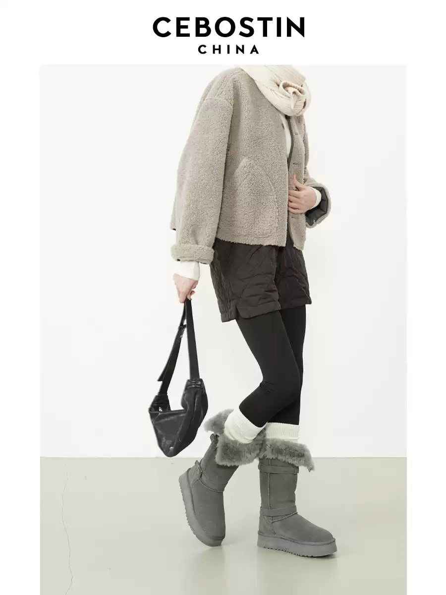 Cebostin Women's snow boots, high neck, wool lining, thick cotton material, new arrivals winter 2025 (sale)