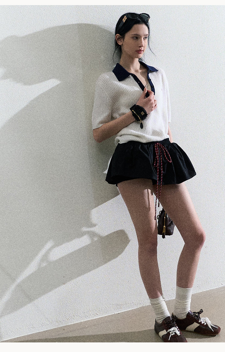 OAKMOO Multicolored stretchy mini skirt, drawstring, tulip skirt shape, "Lemon scent" skirt shape, helps slim and lengthen the legs