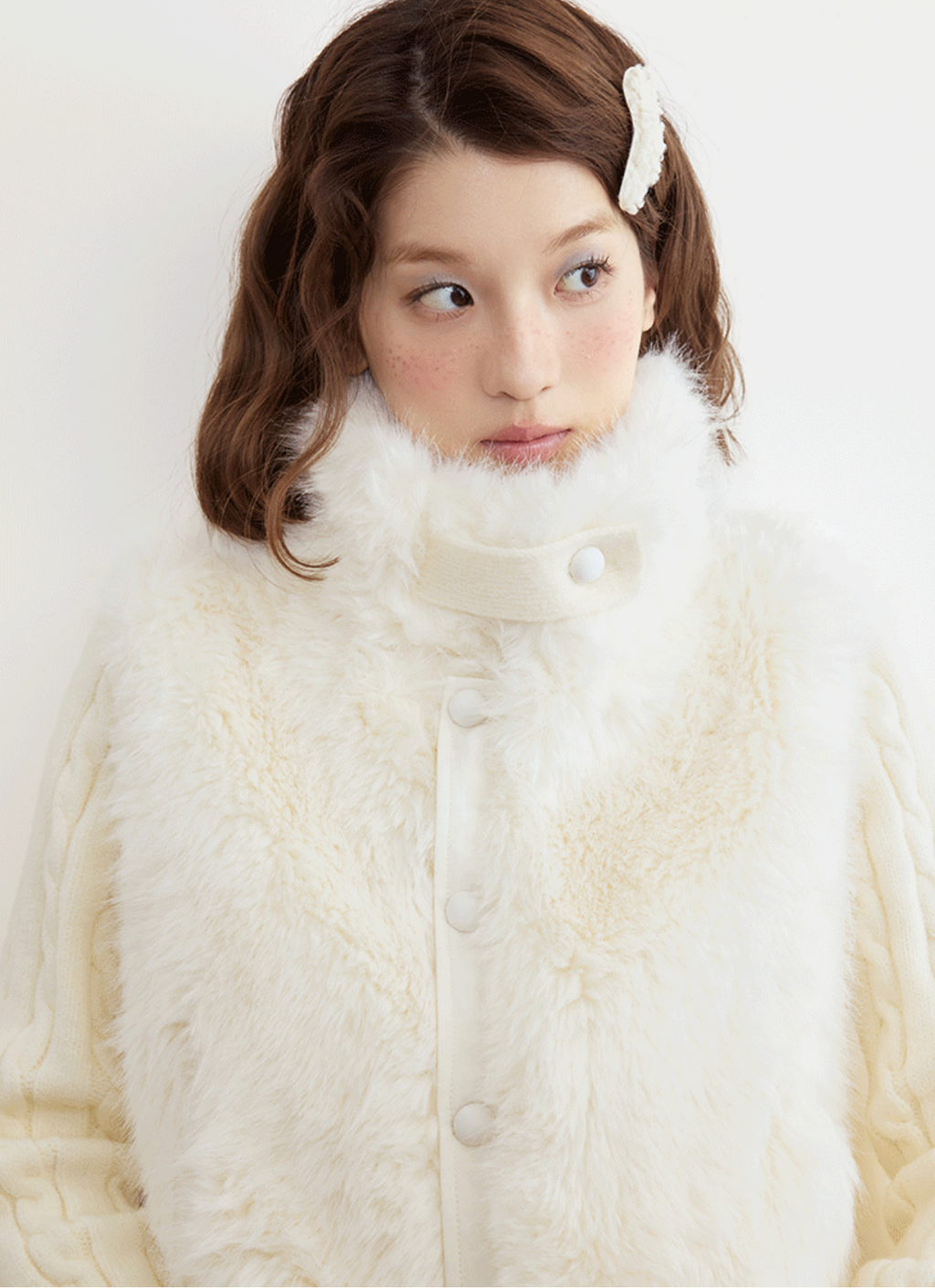 UMOUMO Korean style umoumo patchwork knitted faux mink cotton short coat slimming original design