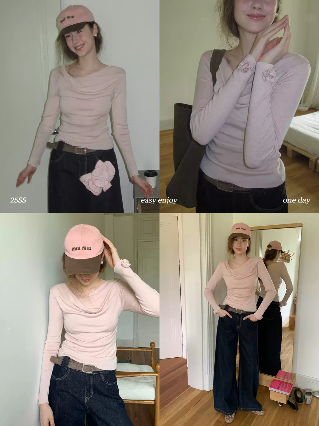 EGGKA Women's Pink French Style Off-the-Shoulder Long Sleeve Sweater, perfect for fall, makes you slim and elegant.
