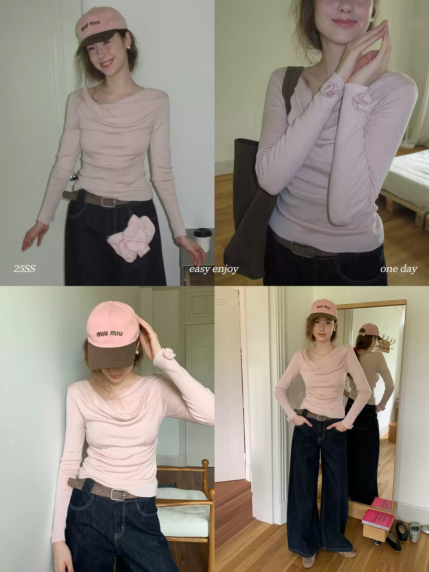 EGGKA Women's Pink French Style Off-the-Shoulder Long Sleeve Sweater, perfect for fall, makes you slim and elegant.