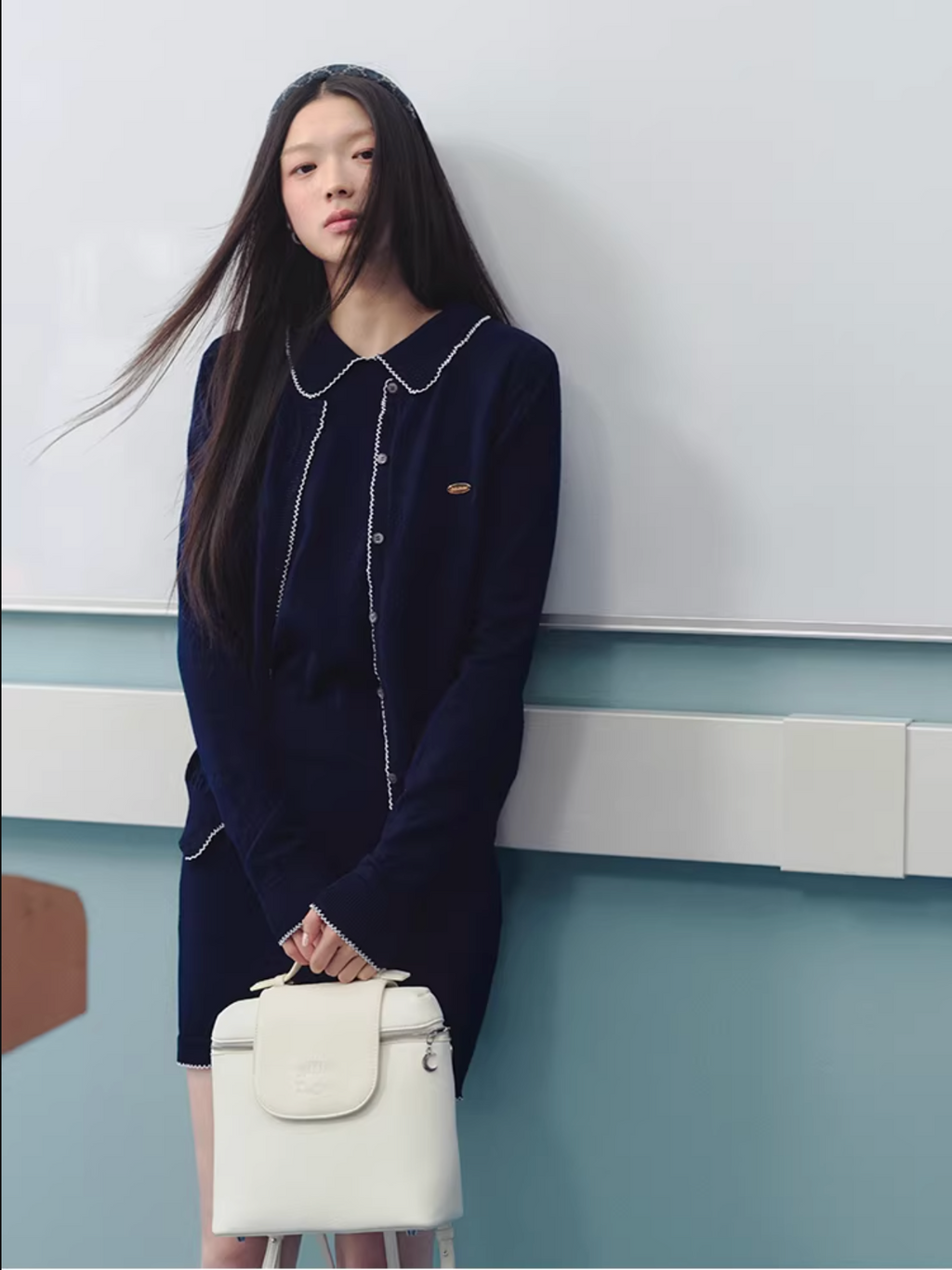 LaluneDuCiel Women's outfit includes knitted floral cardigan, short sleeves and knee-length skirt, French style