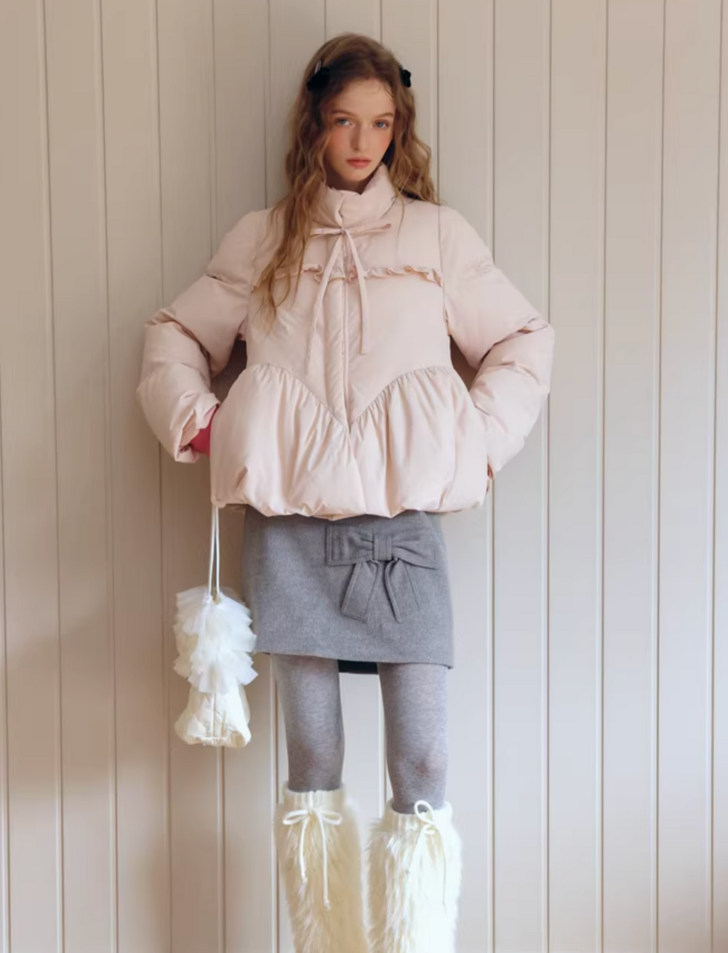 ISISLOVE Super cute pink down jacket [95% white duck down] short stand collar, A-line shape, suitable for women in winter.