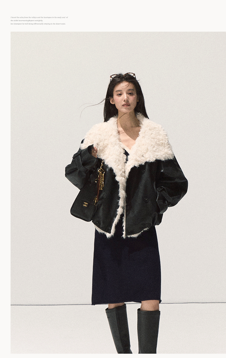 OAKMOO "One Night Osmanthus Tree" Women's Soft Fleece Short Leather Jacket Thick Lapel Winter