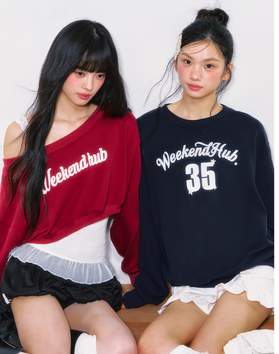 WEEKENDHUB Weekendhub new autumn style off shoulder sweatshirt two piece set for women, 2025 chic korean style blouse for petite people