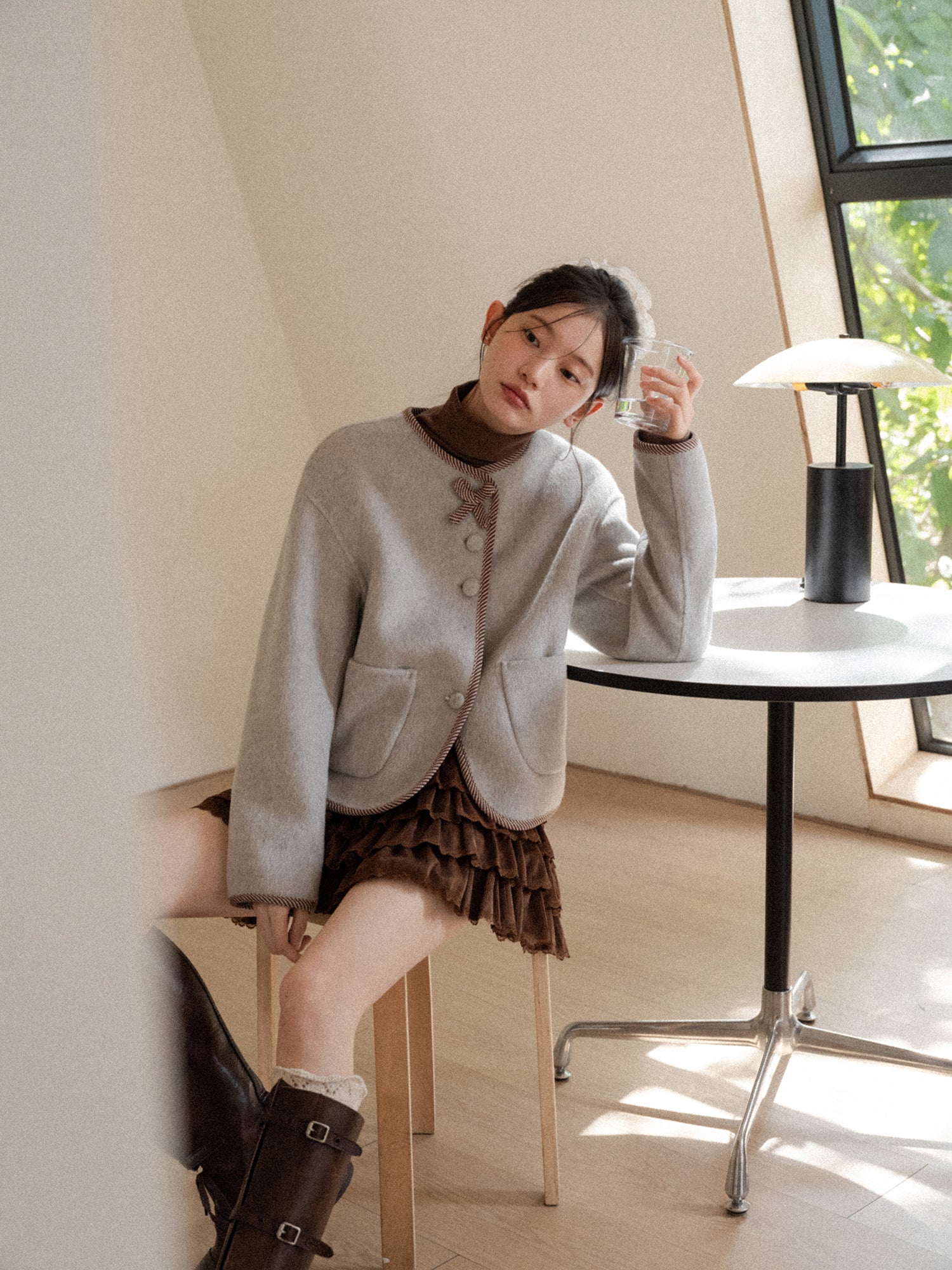 CANTONSTORY Yangcheng Story Korean style 70% wool double-sided wool coat for women winter new sweet (with handbag))