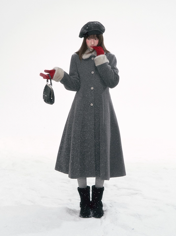 CANSTORE 'Moscow Haze' Grey woolen coat with rose buttons and a tight waist