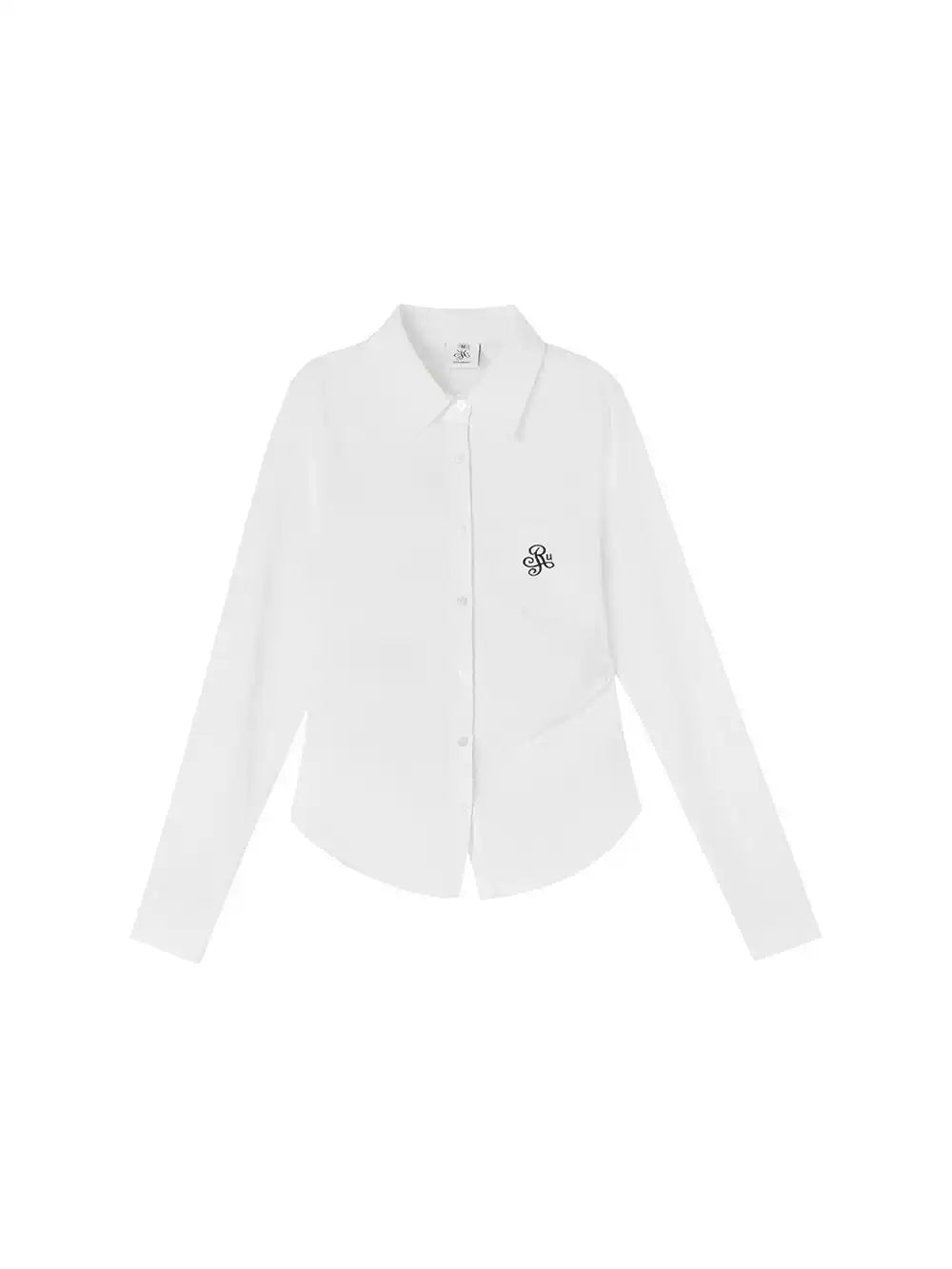 IKYOU Women's New Spring Simple White Long Sleeve Shirt Embroidered Logo Slim Waist Multi-function Lapel Lining Shirt