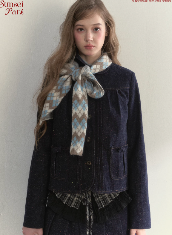 SUNSETPARK trendy retro knitted long scarf with autumn/winter ribbons.