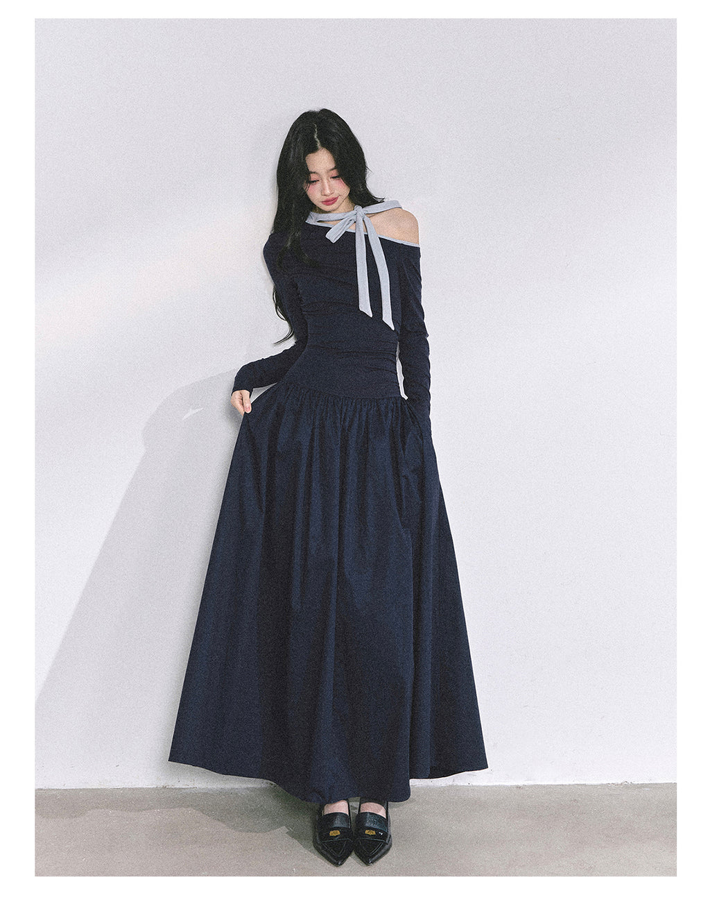 Shaoyeyan Vintage Retro Style Off-the-shoulder Long Sleeve Dress Fits and Cool for Royal Sisters Autumn Slim Waist Long Dress