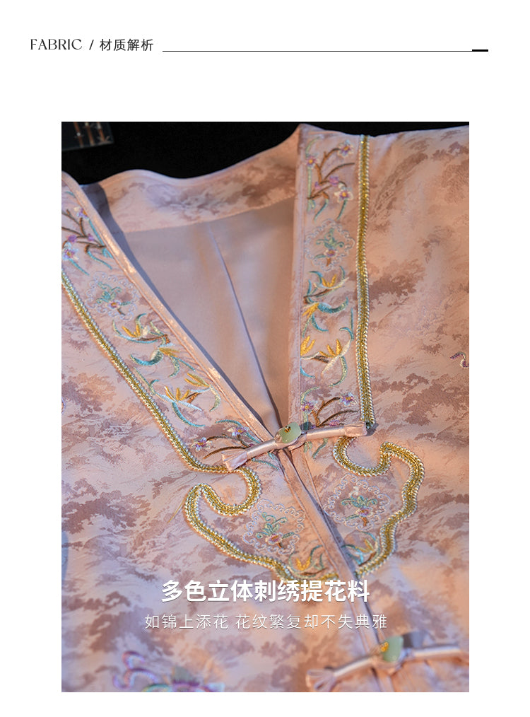 Hibiscus flower drunk jade jacket Jacquard embroidered linggong style New floral bed + fringed lace skirt