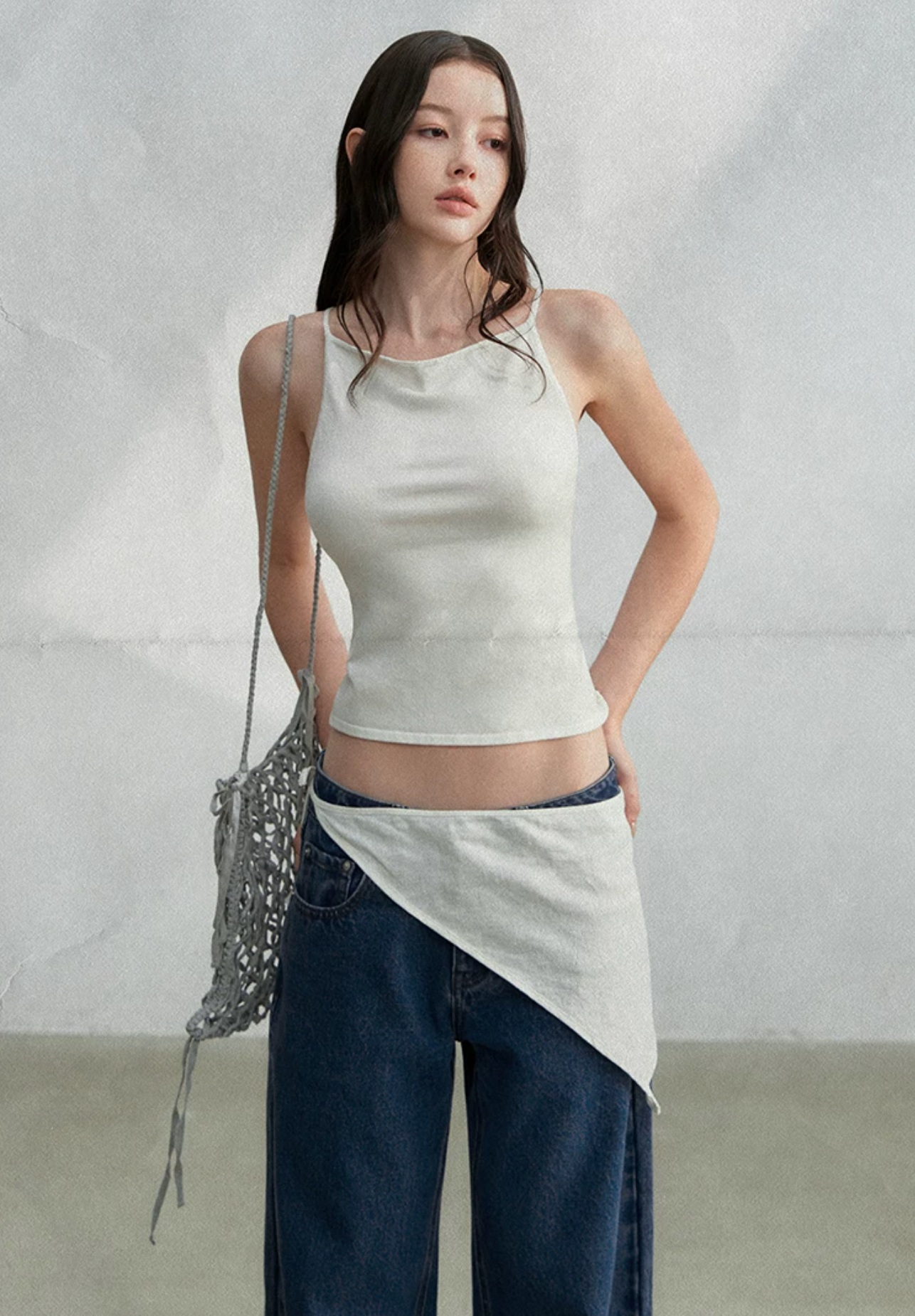 LaluneDuCiel Lightweight, minimalist knit camisole, knotted back, Lyocell, suitable for women