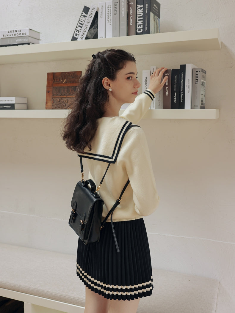 [Island Diary] Japanese style navy blue plaid turtleneck sweater, college style knitted sweater dress for women autumn winter ISISLOVE