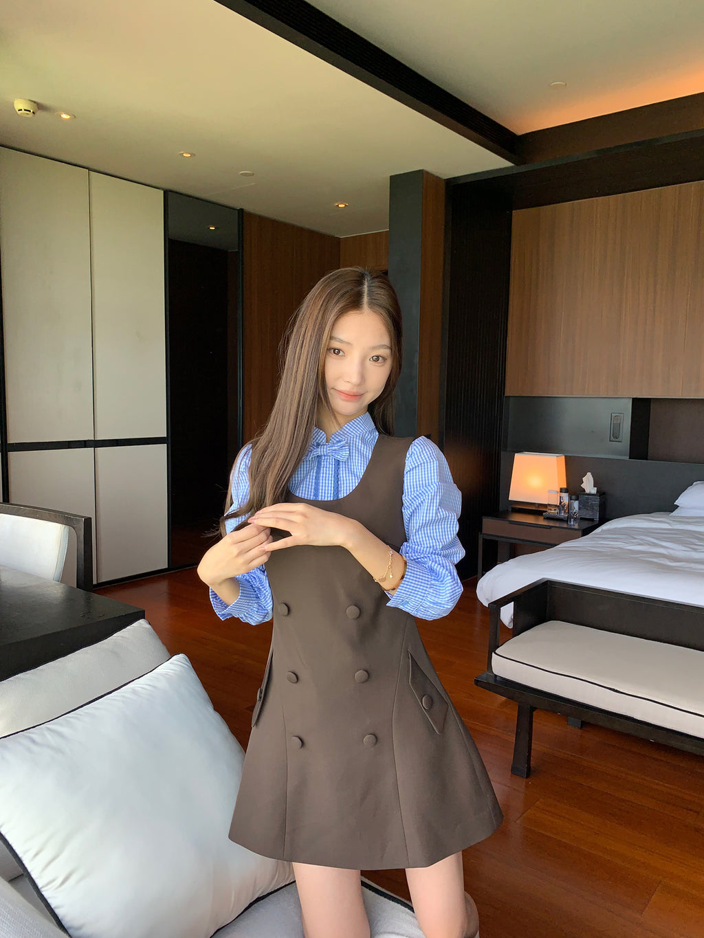 RISEAAUU "Miss Betty" women's autumn college style striped sleeveless vest dress slim short dress