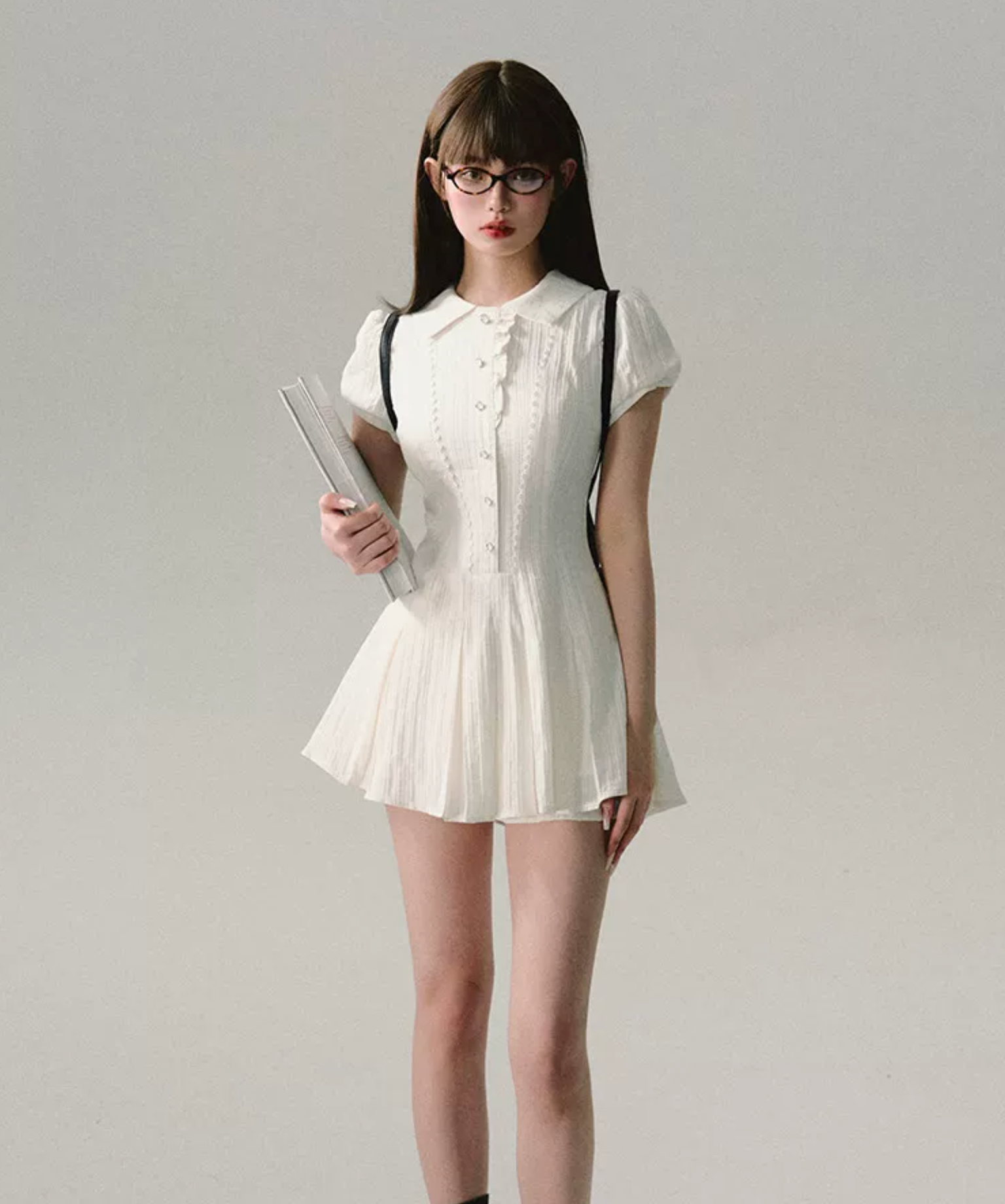 OAKMOO "Waiting for you after class" dress, A-line skirt, short-sleeved shirt dress, work/student style