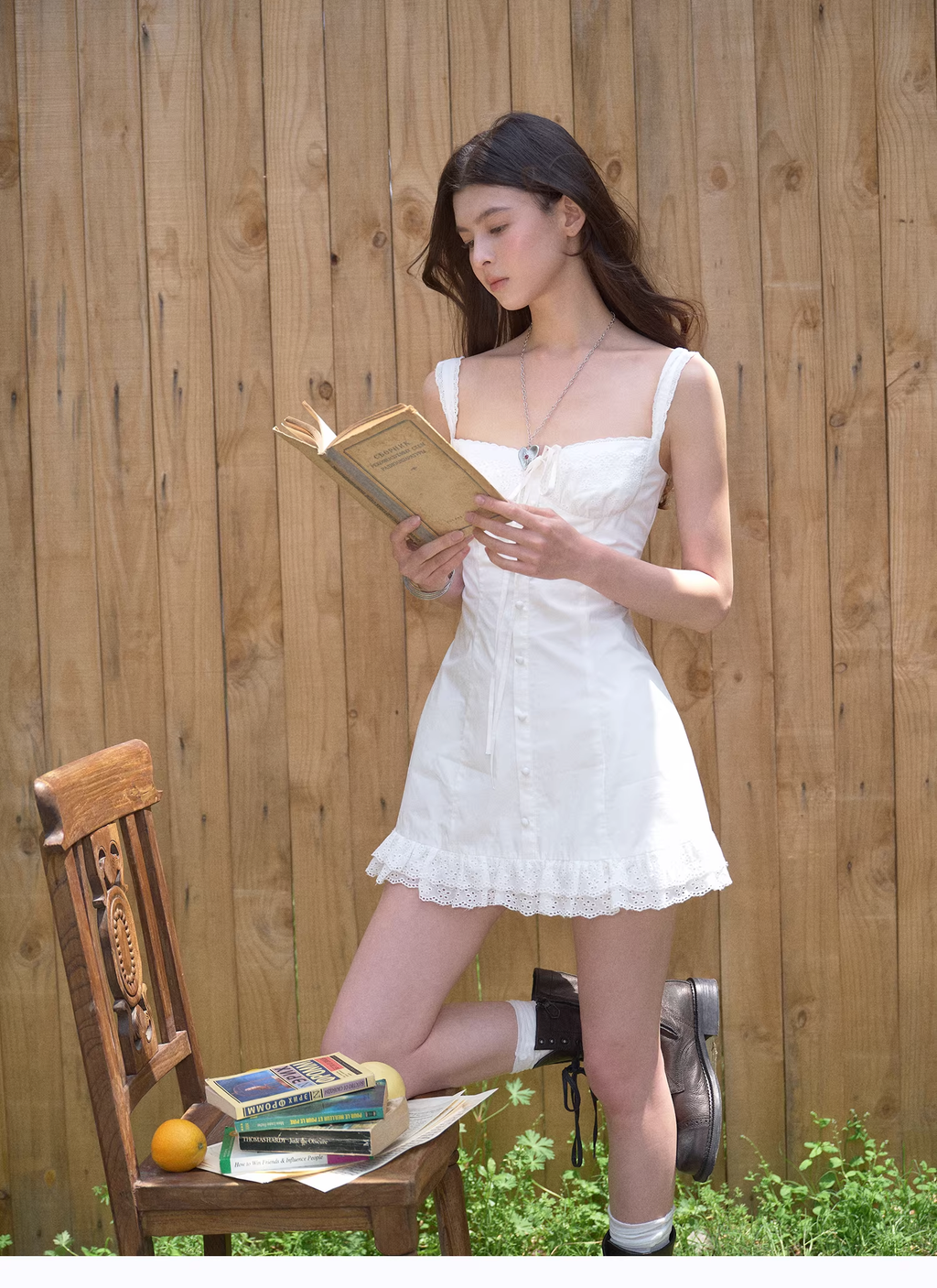 LaluneDuCiel Romantic French short dress, thick material, elegant design for women.