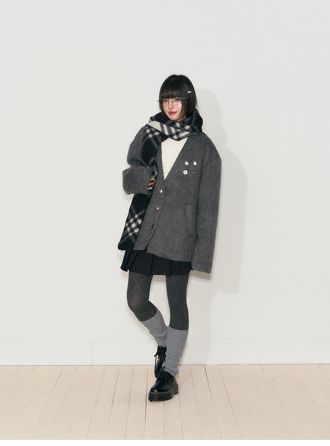 NANGOON Women's unique design loose fitting winter gray wool coat, versatile