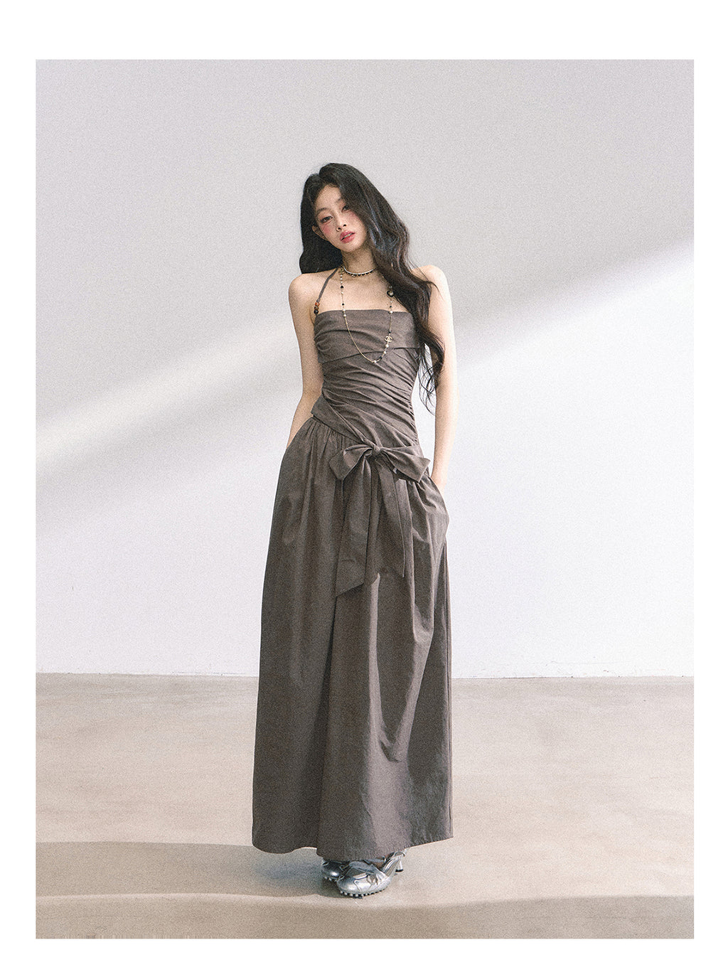 Shaoyeyan Summer Women's Cool Halter Neck Long Tube Dress with Beaded Straps